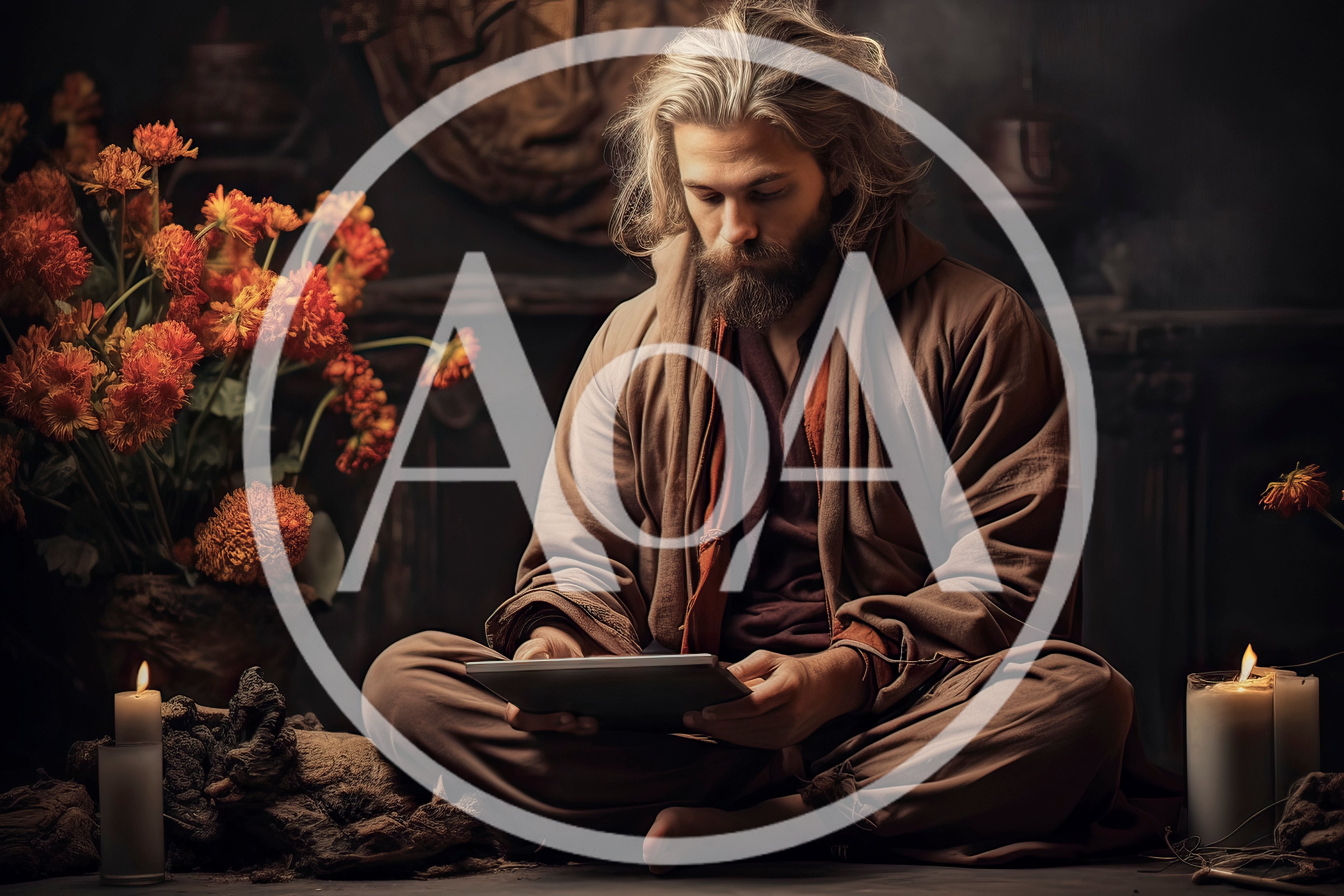 Man With Beard Using Tablet In Dimly Lit Room