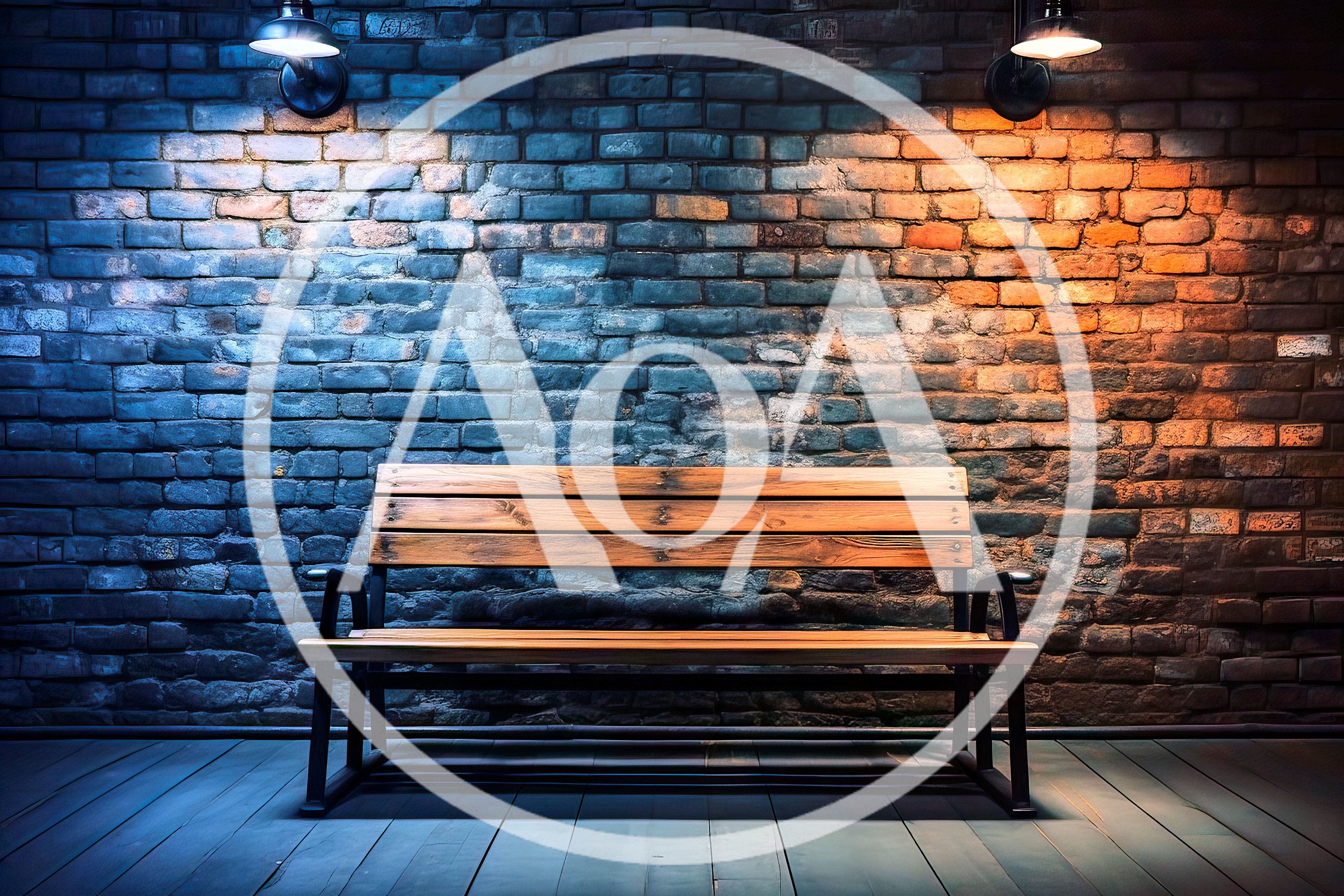 Empty Wooden Bench Against A Brick Wall