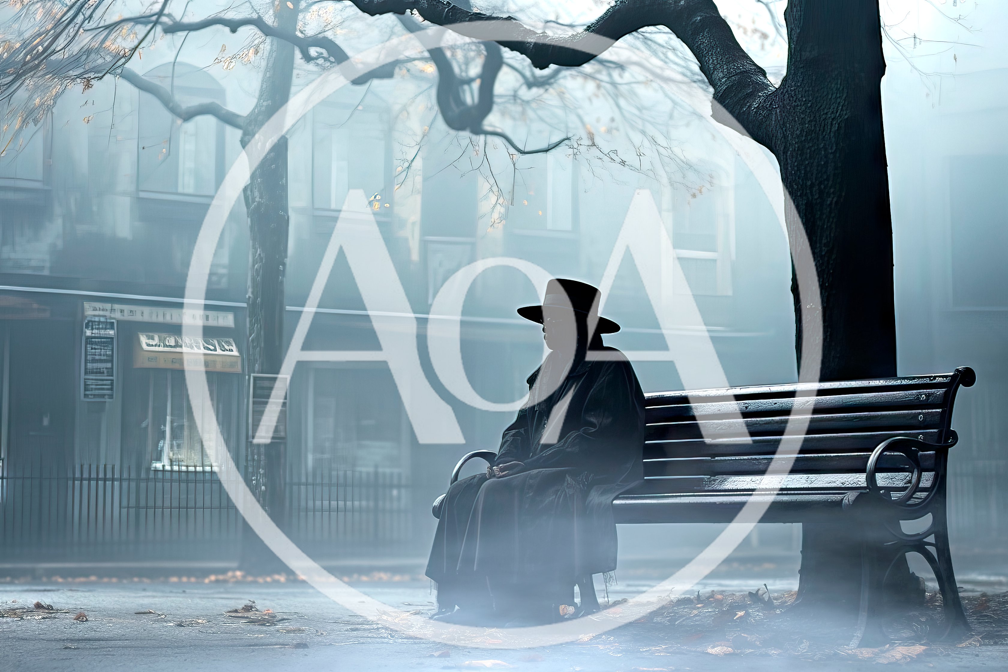 Mysterious Man In Hat Sitting On Park Bench