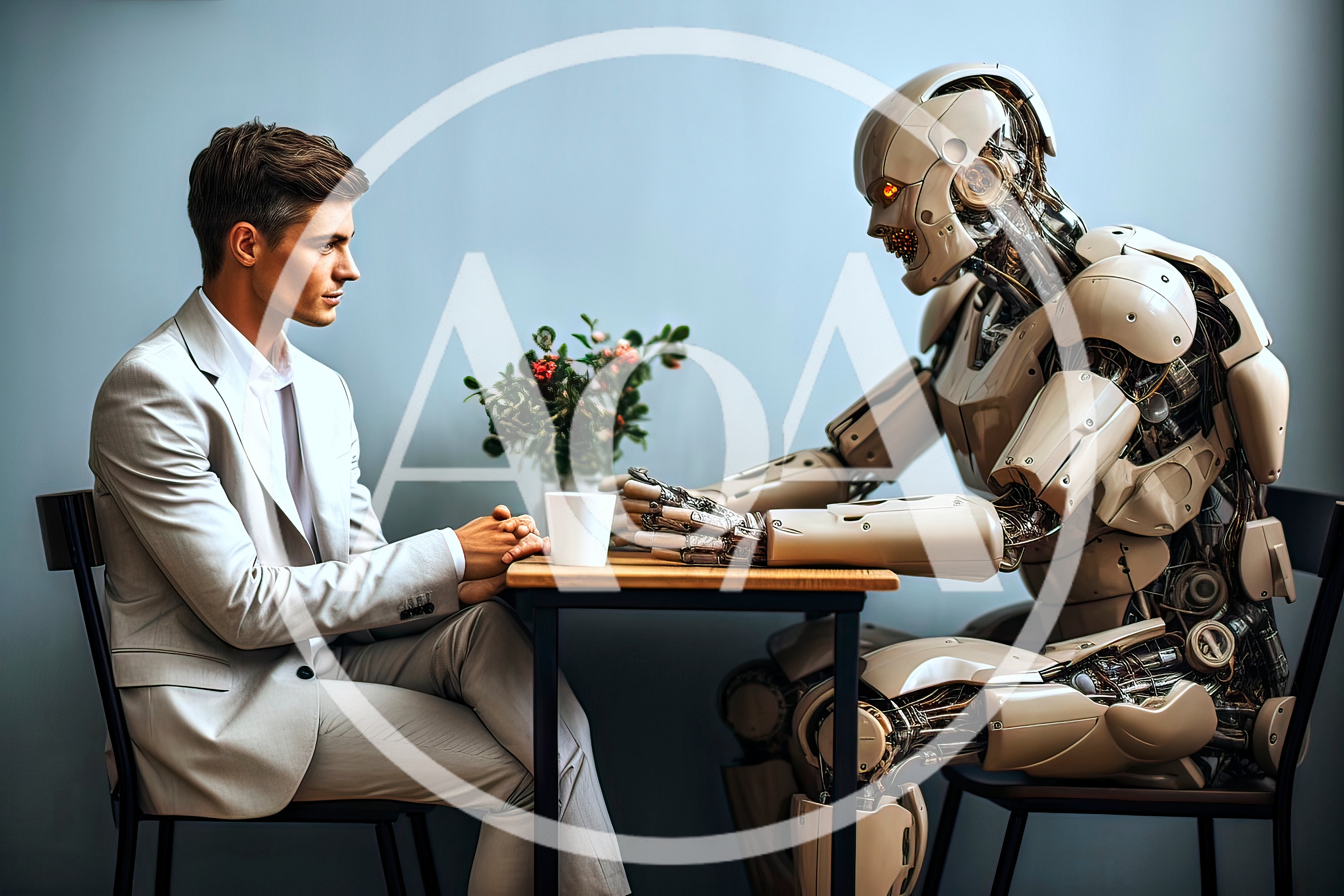 Man In Suit Having A Conversation With A Robot