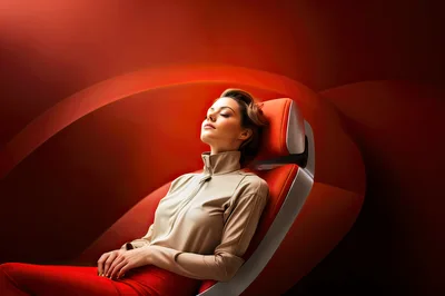 Woman Resting In Futuristic Red Lounge Chair
