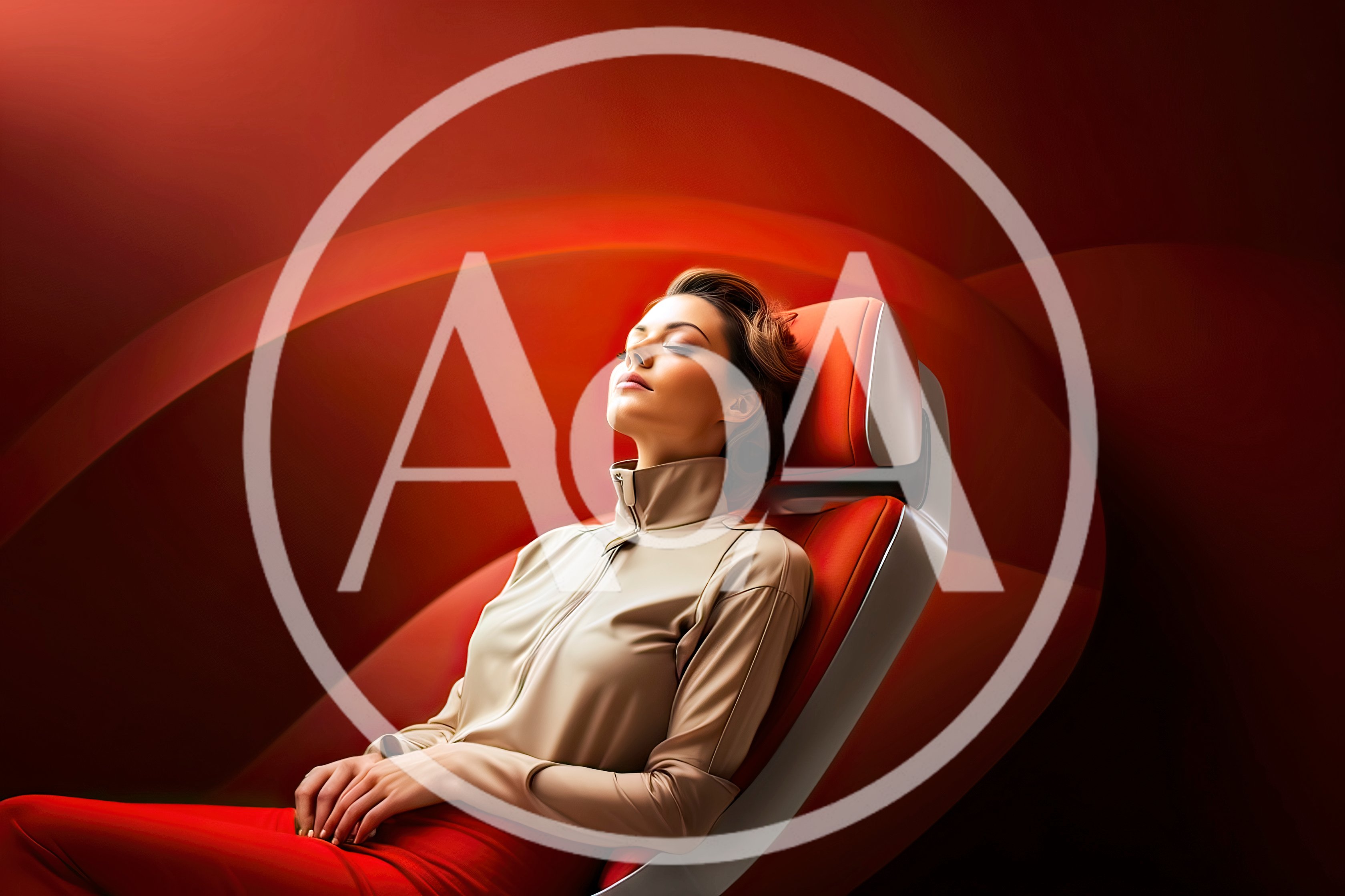Woman Resting In Futuristic Red Lounge Chair