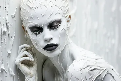 Portrait Of A Woman Covered In White Paint