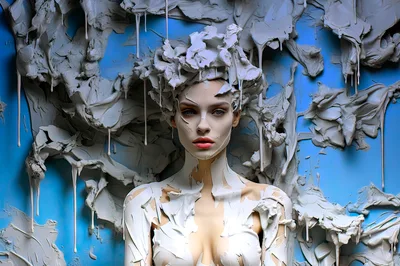 Surreal Portrait Of Woman Covered In White Paint