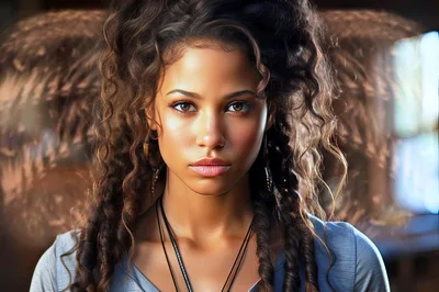 Portrait Of A Young Woman With Curly Hair