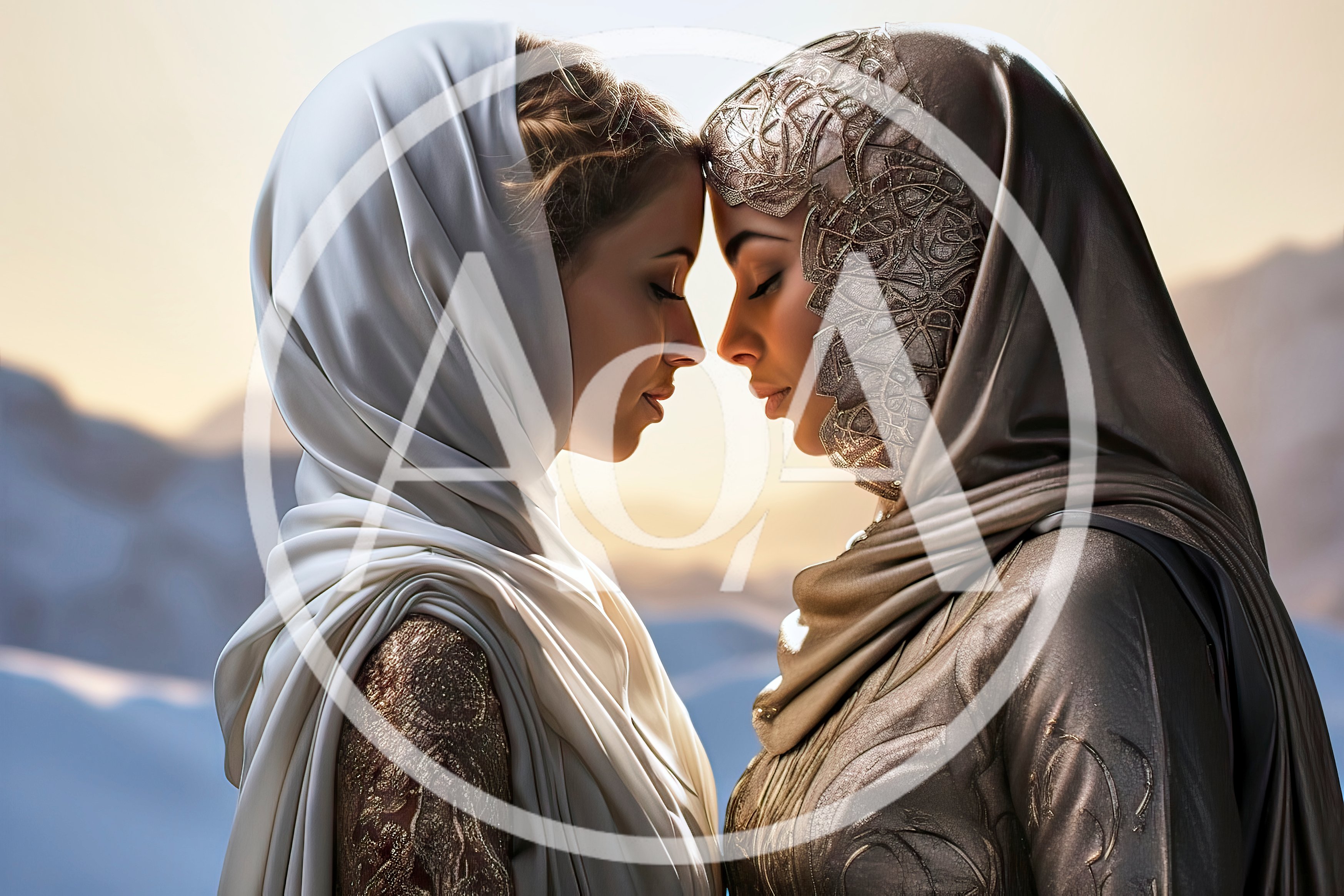 Two Women In Traditional Attire Touching Foreheads