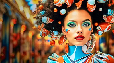 Portrait Of A Woman With Surreal Candy Hair