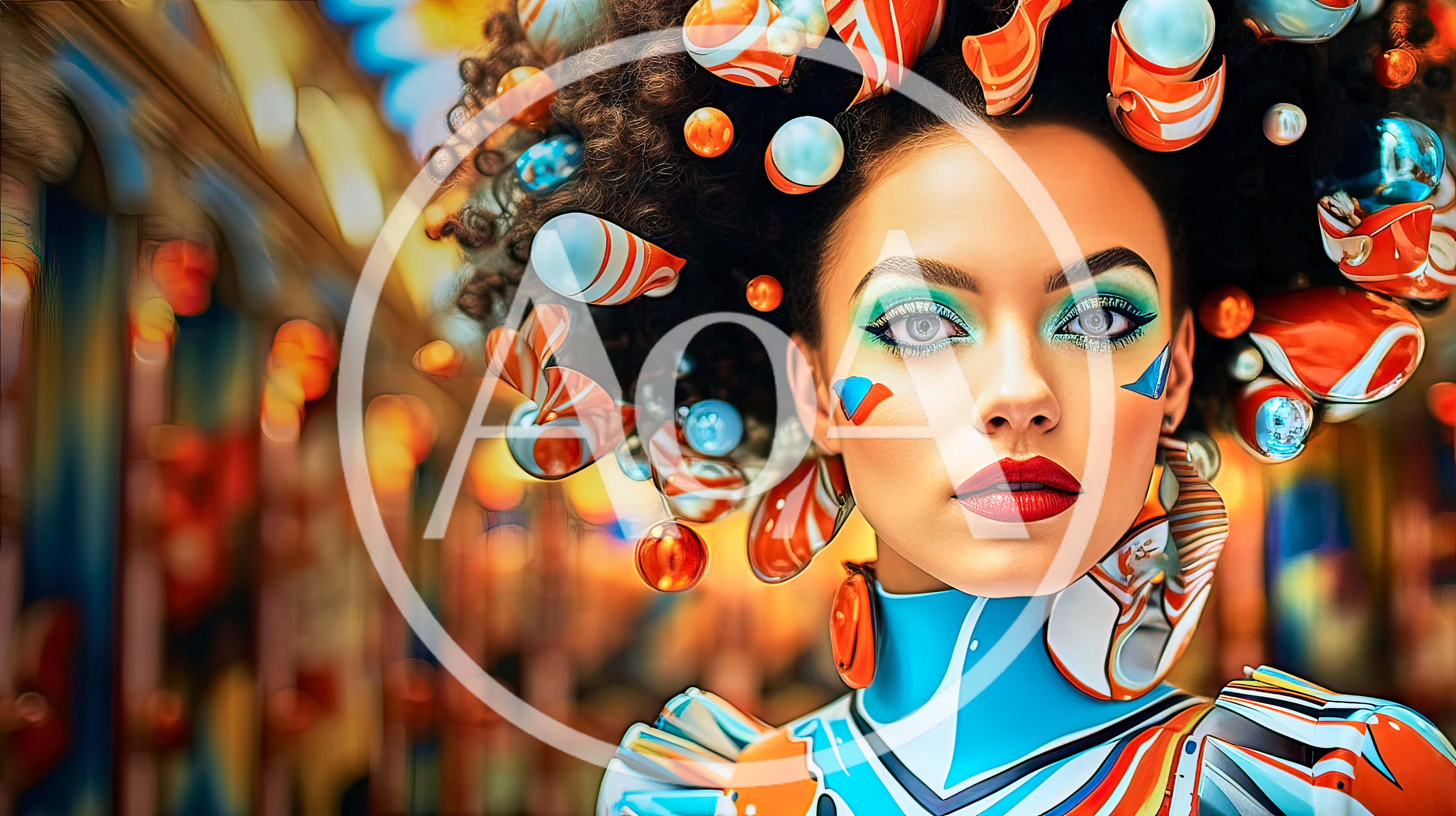 Portrait Of A Woman With Surreal Candy Hair