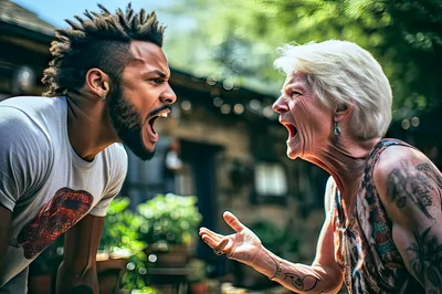 Young Man And Older Woman Arguing Outdoors