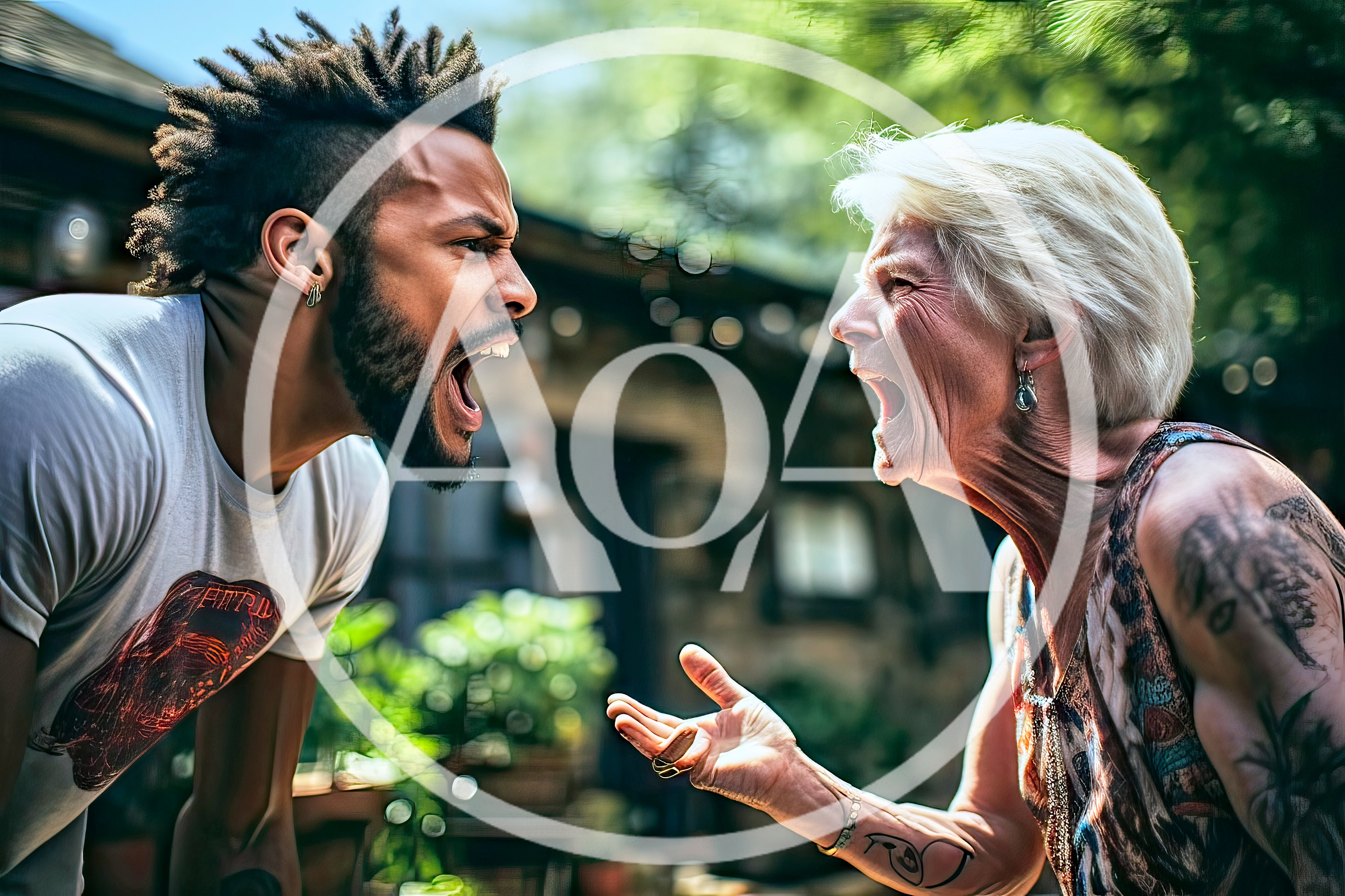 Young Man And Older Woman Arguing Outdoors