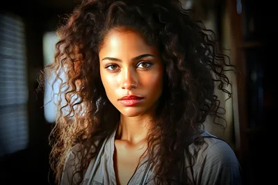 Portrait Of A Young Woman With Curly Hair